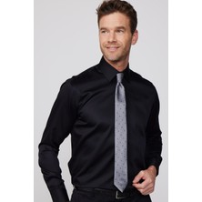 Tudors Regular Fit Siyah Non-Iron %100 Pamuk Doğa Dostu Ekoteks Belgeli Ütü Gerektirmez Gömlek