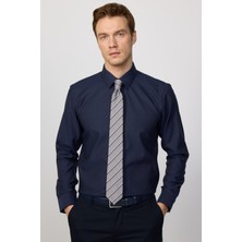 Tudors Slim Fit Lacivert Non-Iron %100 Pamuk Doğa Dostu Ekoteks Belgeli Ütü Gerektirmez Gömlek
