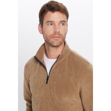 Tudors Unisex Standart Fit Anti-pilling Tüylenme Yapmayan Soğuk Geçirmez Haki Bato Yaka Polar Sweatshirt