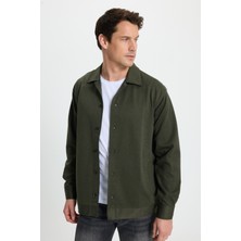 Tudors Erkek Relax Fit Rahat Kesim Düğmeli Yandan Cepli Örme Koyu Yeşil Ceket Gömlek