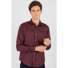 Tudors Slim Fit Uzun Kollu Dar Kesim Metal Düğme Denim Kot Erkek Mürdüm Gömlek