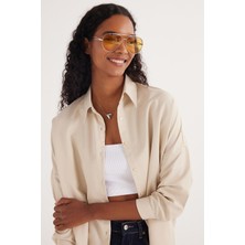 Tudors Kadın Oversize Rahat Kesim Spor Yaka Uzun Kollu Basic Düz Bej Gömlek