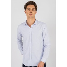 Tudors Modern Slim Fit Uzun Kollu Pamuklu Kolay Ütü Armürlü Erkek Mavi Gömlek