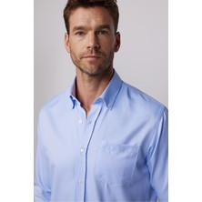 Tudors Erkek Regular Fit Klasik Kesim Düz Yaka Düğmeli Cepli Mavi Gömlek