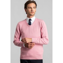 Tudors Erkek Standart Fit Normal Kesim V Yaka Pamuklu Pembe Triko Kazak