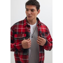 Tudors Erkek Relax Fit Rahat Kesim Oduncu Çift Cep Düğmeli Kareli Kışlık Gömlek