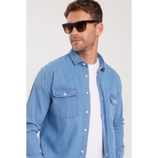 Tudors Erkek Relax Fit Rahat Kesim Spor Yaka Çift Cep Kapaklı Denim Gömlek