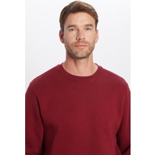 Tudors Unisex Relax Fit Rahat Kesim Pamuklu 3 İplik İçi Polarlı Basic Bordo Bisiklet Yaka Sweatshirt