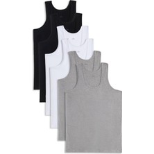 Tudors 6 Adet Compact Penye Siyah-Beyaz-Gri Erkek Atlet Pamuklu Standart Fit Normal Kesim 6'lı Paket