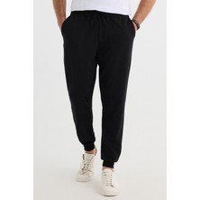 Tudors Erkek Regular Fit Klasik Kesim Beli Bağcıklı Jogger Cepli Lastikli Paça Siyah Eşofman Altı