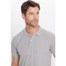 Tudors Erkek Slim Fit Dar Kesim Pamuklu Yumuşak Dokulu Serin Tutan Kumaş Düz Pike Gri Polo Yaka Tişört