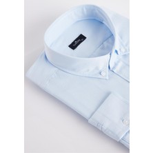 Tudors Erkek Big Size Büyük Beden Pamuklu Kolay Ütü Mavi Düğmeli Yaka Gömlek