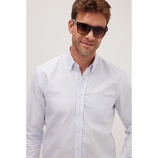 Tudors Erkek Regular Fit Klasik Kesim %100 Pamuk Mavi Çizgili Gömlek