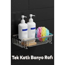 Kare Krom Banyo Duş Rafı, Tek Katlı Sabunluk ve Şampuanlık, Paslanmaz Metal Organizer