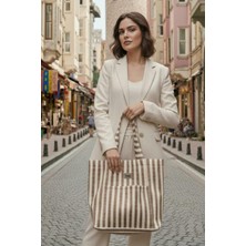 Vizon Çizgili Dokuma Kumaş Çanta