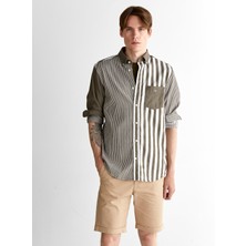 Gant Erkek Yeşil Regular Fit Düğmeli Yaka Çizgili Gömlek 3825120T.301