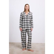 Anıl Kadın Kareli Flanel Görünümlü Uzun Kollu Gömlek ve Pantolon Takımı (11594)
