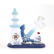 Renkli Ahşap Marin Deniz Feneri, Deniz ve Denizcilik Temalı Dekorasyon Parçası