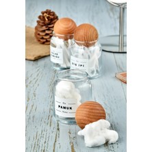 3'lü Cam Top Kapaklı Kulak ve Makyaj Pamuğu, 300 Ml, Beyaz