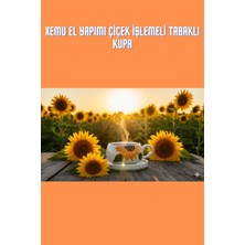 El Yapımı - 4 Parça 2 Kişilik Çiçek Işlemeli Tabaklı Kupa