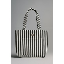 Siyah Çizgili Dokuma Kumaş Çanta