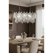 Ünal Aydınlatma Yaprak Krom 90 cm Kristal Yaprak Detaylı Modern Avize – Yemek Masası Salon