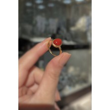 Erer Gümüş Gümüş 10X8 mm Akik Doğal Taşlı Altın Kaplama Yüzük