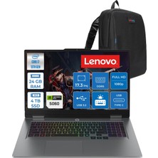 Lenovo Loq 17IRX10 Intel Core I7 13650HX 24GB Ddr5 4tb SSD RTX5060 8gb 115W Freedos 17.3 Inç Fhd (1920X1080) IPS 300NITS 165HZ 100% Srgb Taşınabilir Bilgisayar W83JH006ETRF10 + Zetta Çanta