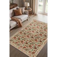 Homshtag Lale ve Nar Desenli Geleneksel Salon Halısı, Yıkanabilir Dokuma Pamuk Tabanlı Kaymaz Tabanlı Yatak Odası Halısı