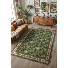 Homshtag Kaz Figürlü Sarmaşık Desenli Oturma Odası Halısı, Yeşil Orman Desenli Klasik Bordürlü Maksimalist Halı