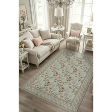 Homshtag Pembe Yeşil Oturma Odası Halısı, Çiçek Desenli Salon Halısı, Ferah Mutfak Halısı, Yıkanabilir Kaymaz Tabanlı Halı