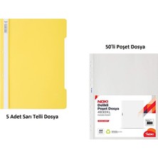 Sarı Telli Dosya Set 1 (5 Adet Sarı Telli Dosya + 50 Adet Poşet Dosya)