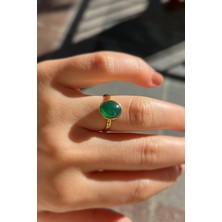 Erer Gümüş Gümüş 10X8 mm Yeşil Taşlı Altın Kaplama Yüzük