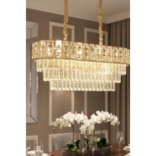 Ünal Aydınlatma Asel Gold 90 cm Kristal Taşlı Modern Avize – Yemek Masası ve Salon