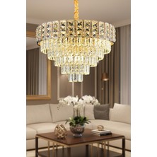 Ünal Aydınlatma Asel Gold 60 cm Kristal Taşlı Modern Avize – Salon ve Oturma Odası