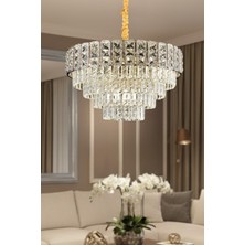 Ünal Aydınlatma Asel Krom 60 cm Kristal Taşlı Modern Avize – Salon ve Oturma Odası