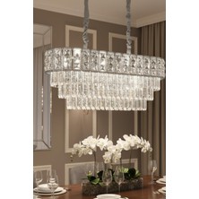 Ünal Aydınlatma Asel Krom 90 cm Kristal Taşlı Modern Avize – Yemek Masası ve Salon