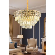 Ünal Aydınlatma Asel Gold 50 cm Kristal Taşlı Modern Avize – Salon ve Oturma Odası