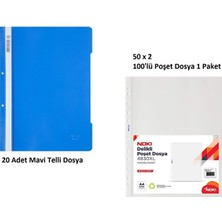 Mavi Telli Dosya Set 3 (20 Adet Mavi Telli Dosya + 100 Adet Poşet Dosya)