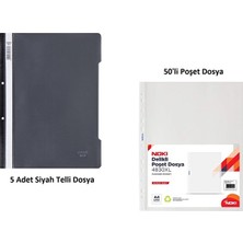 Siyah Telli Dosya Set 1 (5 Adet Siyah Telli Dosya + 50 Adet Poşet Dosya)