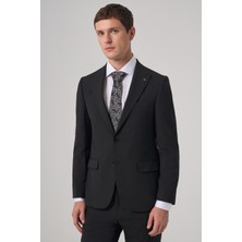 Morven  Erkek Siyah Poliviskon Basic Slim Fit Sivri Yaka Takım Elbise