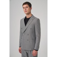 Morven  Erkek Gri Poliviskon Trend Desenli Slim Fit Sivri Yaka Takım Elbise