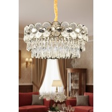 Ünal Aydınlatma Zambak Krom 60 cm Kristal Taşlı Modern Avize – Salon ve Oturma Odası