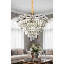 Ünal Aydınlatma Suyolu Krom 60 cm Kristal Taşlı Modern Avize – Salon ve Oturma Odası