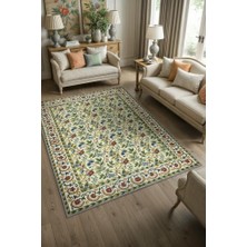 Homshtag Bağ Evi Dekoru Tarzı Işlemeli Çiçekli Halı, Antik Desenli Halı, Nostaljik Yıkanabilir Halı