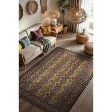 Homshtag Dalgalı Soyut Desenli Retro Hal Karamel Renkli Salon Halısı, Yıkanabilir Koyu Renkli Halı