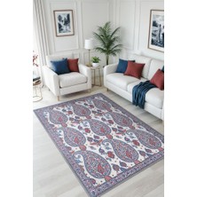 Homshtag Pateh Desenli Şal Motifli Çiçekli Antik Halı, Kırmızı Mavi Iran Halısı, Makinede Yıkanabilir Salon Halısı