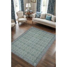 Homshtag Min Yeşili Tonlu Mozaik Temalı Dekoratif Oturma Odası Halısı, Modern Salon Halısı, Makinede Yıkanabilir Halı