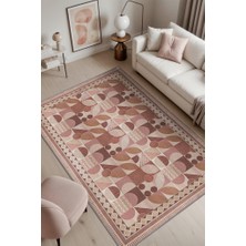 Homshtag Modern Tarz Geometrik Desenli Halı, Soluk Pembe Mid-Century Halı, Minimal Ev Dekoru Için Yıkanabilir Halı