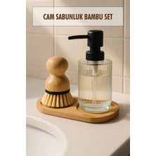 3 Parça Bambu Altlıklı Sabunluk ve Fırça Seti, Renkli ve Şık Tasarım